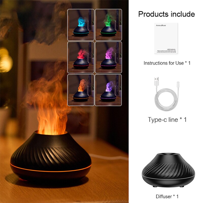 Volcanic Flame Aroma Diffuser Essential Oil Lamp 130ml USB Portable Air Humidifier with Color Night Light Fragrance Home