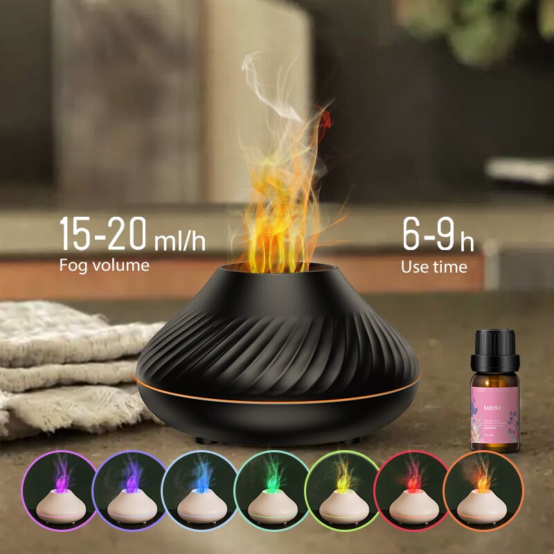 Volcanic Flame Aroma Diffuser Essential Oil Lamp 130ml USB Portable Air Humidifier with Color Night Light Fragrance Home