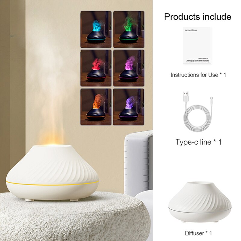 Volcanic Flame Aroma Diffuser Essential Oil Lamp 130ml USB Portable Air Humidifier with Color Night Light Fragrance Home