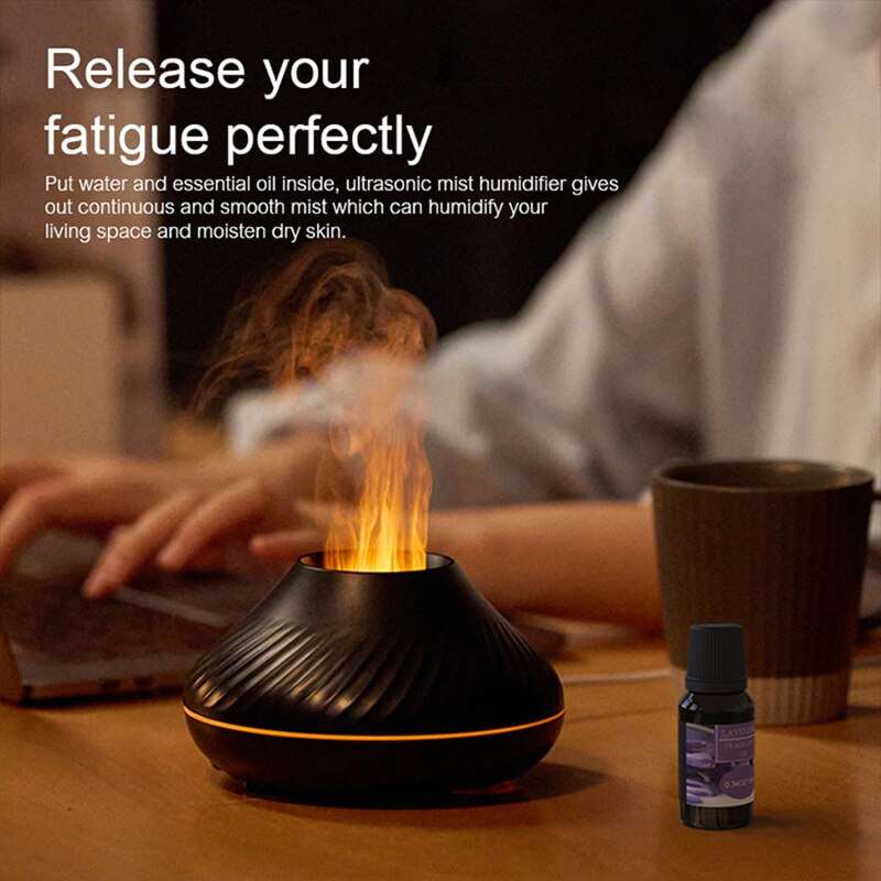 Volcanic Flame Aroma Diffuser Essential Oil Lamp 130ml USB Portable Air Humidifier with Color Night Light Fragrance Home