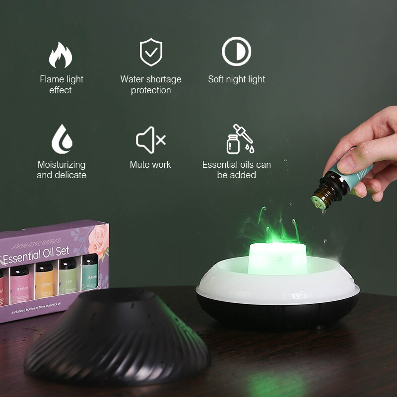 Volcanic Flame Aroma Diffuser Essential Oil Lamp 130ml USB Portable Air Humidifier with Color Night Light Fragrance Home