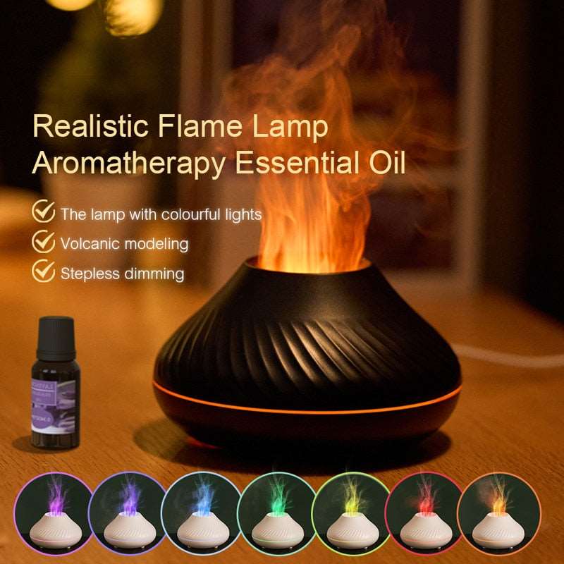 Volcanic Flame Aroma Diffuser Essential Oil Lamp 130ml USB Portable Air Humidifier with Color Night Light Fragrance Home