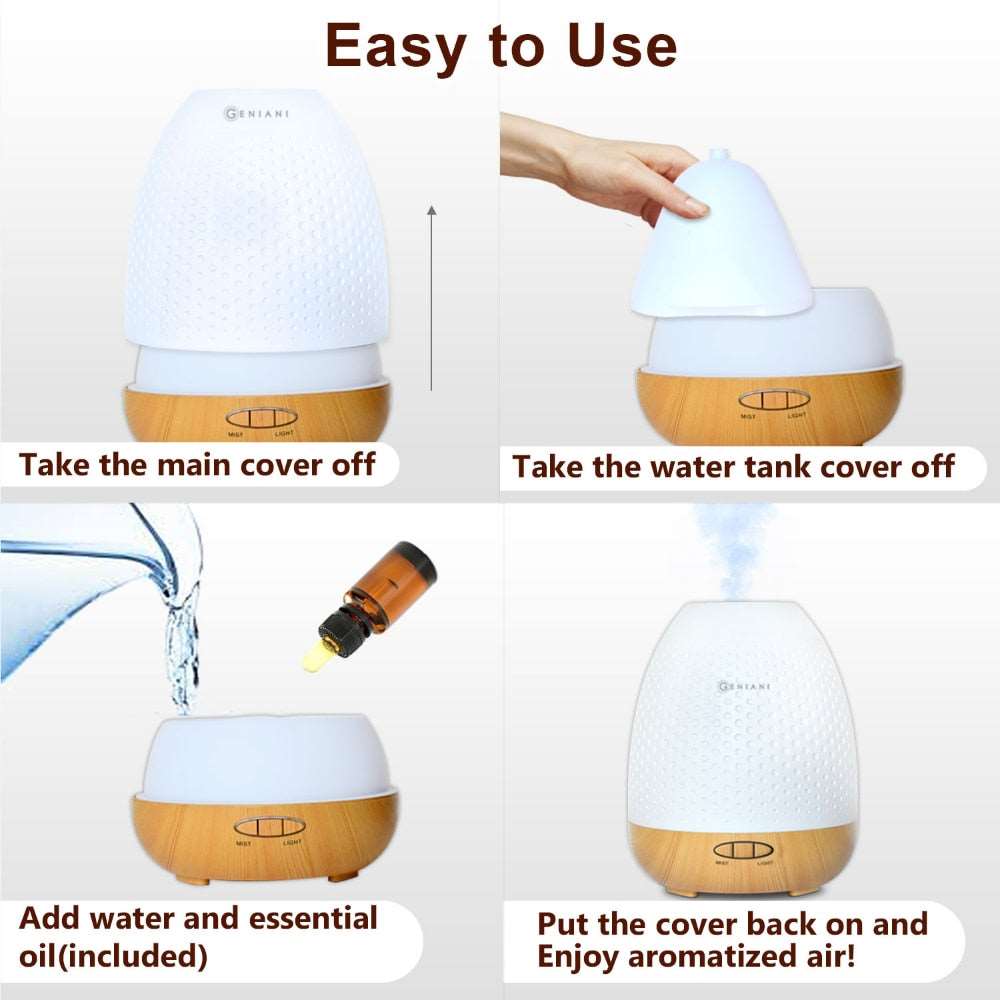 Aromatherapy Essential Oil Diffuser and Aroma Oil Set - Ultrasonic Cool Mist Diffuser with LED Light for Home, Bedroom, Spa or