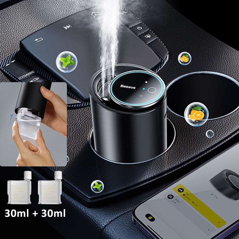 Car Aroma Diffuser with 60ml Fragrance Oil Perfume Dual Ports Smart Air Freshener for Car App Control Baseus Car Air Fresheners