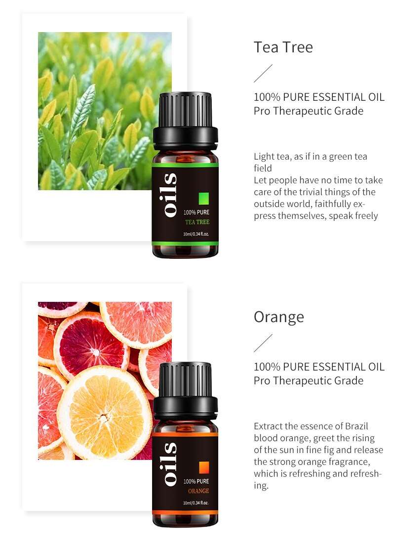 MEALO Free Shipping 30ml*8pcs Pure Natural Perfume Essential Oils For Diffuser Tea Tree Lavender Rosemary Orange Lemon Gift Set