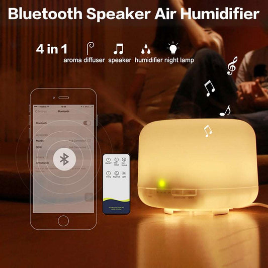 Ultrasonic Cool Mist Humidifier, Aroma Essential Oil Diffuser 7 Color Night Light with Bluetooth Music Speaker, Auto Shut Off