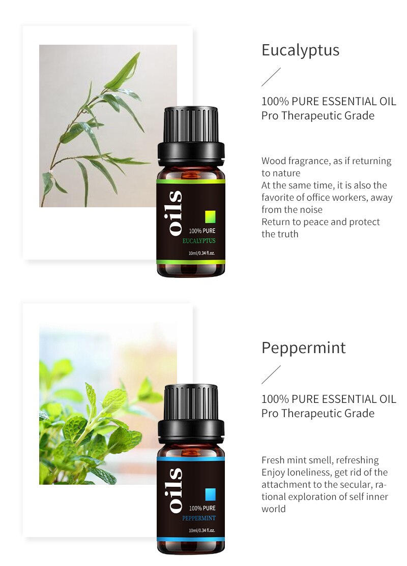 MEALO Free Shipping 30ml*8pcs Pure Natural Perfume Essential Oils For Diffuser Tea Tree Lavender Rosemary Orange Lemon Gift Set